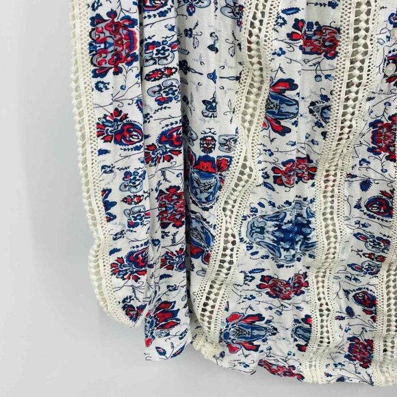 Lucky Brand Peasant Blouse Womens Small White Blue Lace Country Oversized - Picture 3 of 5